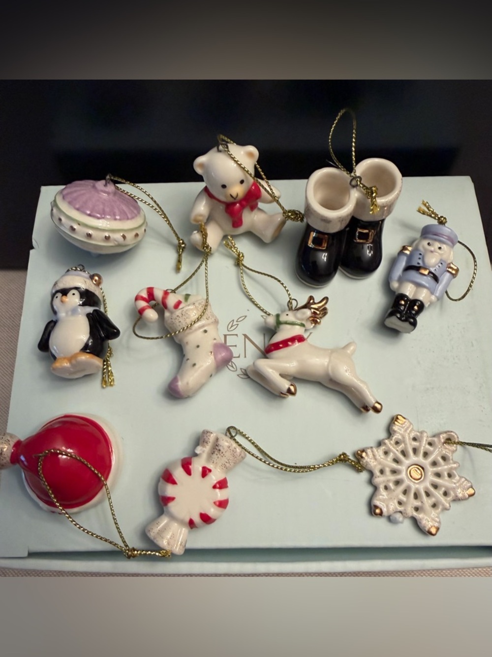 Lenox China 10 Piece Set  Christmas Memories Mini Ornaments